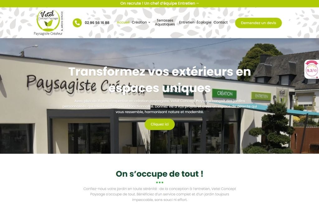 Création site internet pour Vetel concept paysage à Loudéac